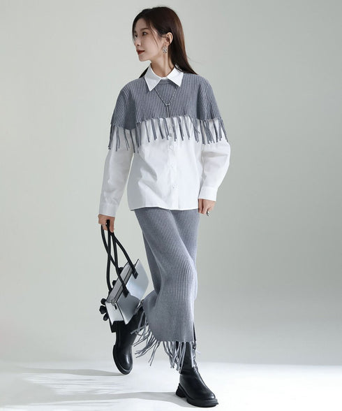 Fringe Knit Cape & Skirt Co-ord